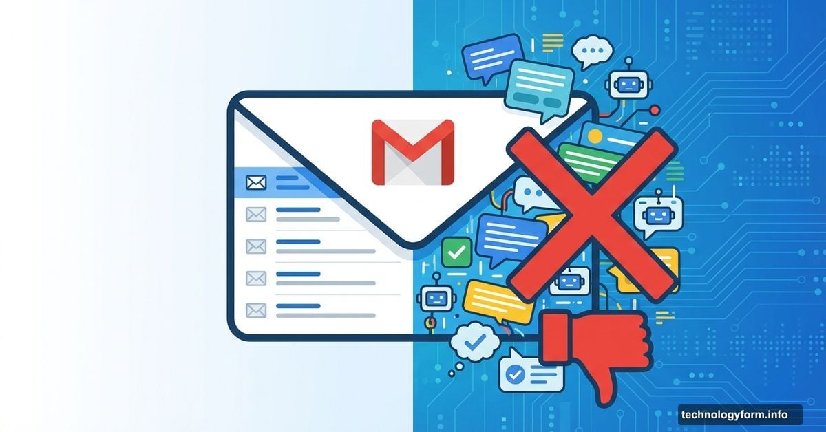Gmail inbox split showing traditional email versus overwhelming AI summaries