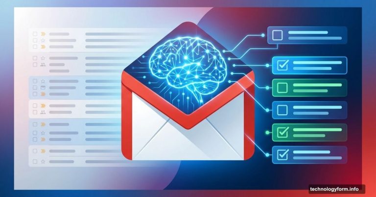 Gmail envelope with AI brain transforming emails into tasks