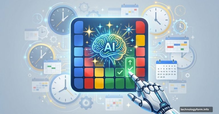 AI brain symbol integrated with Google Calendar selecting meeting times