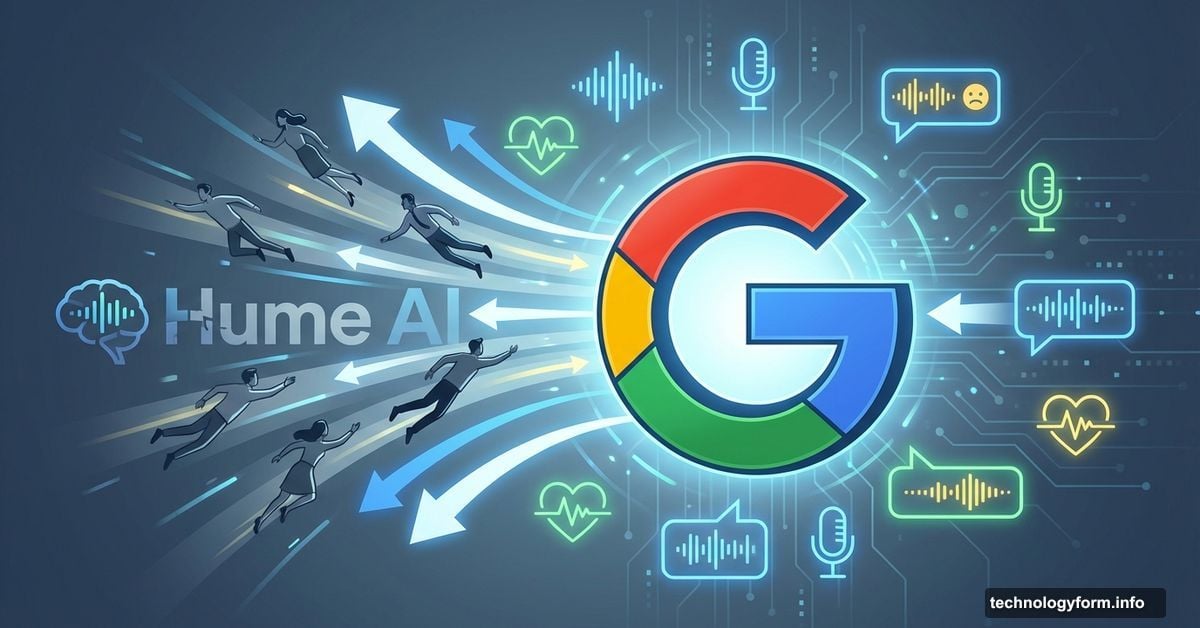 Google logo as magnet attracting engineers from Hume AI startup