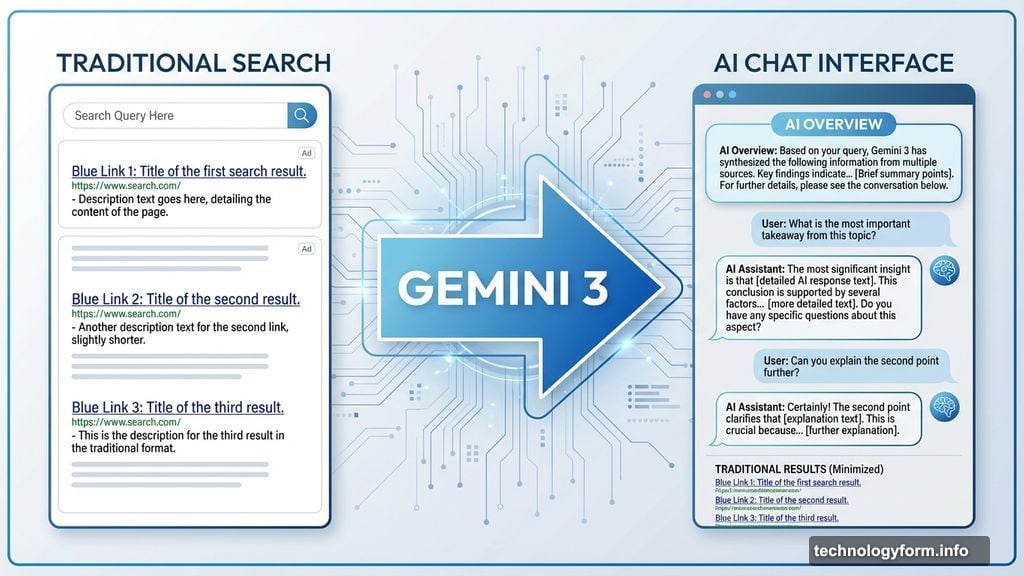 AI Overviews with chat window pushing traditional search results down