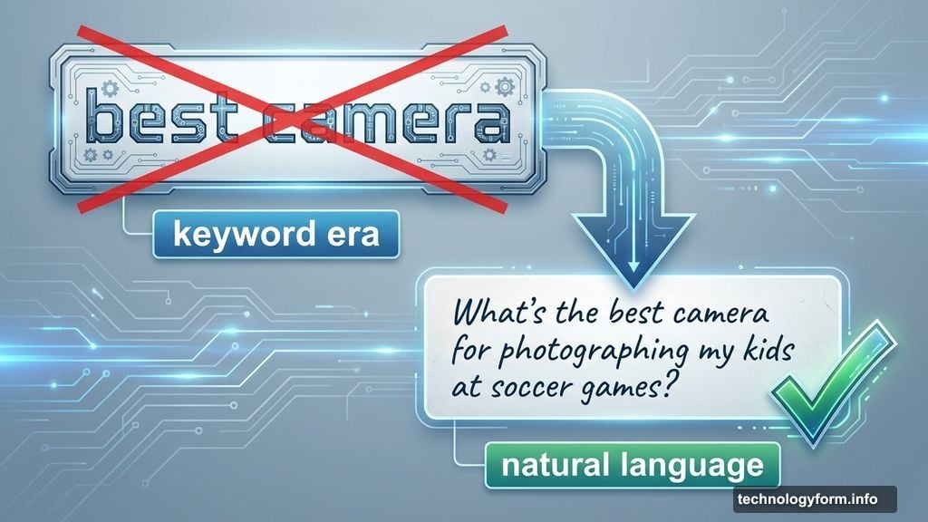 Google encourages conversational searches using natural language instead of keywords