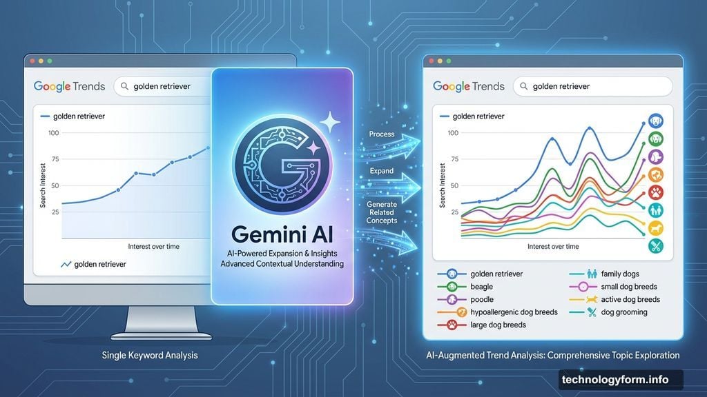 Gemini automatically spots connections between search trends and suggests related topics