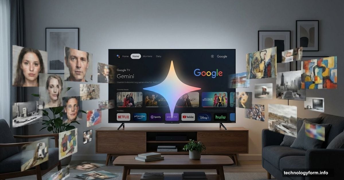 Google TV displaying Gemini AI with unwanted generated images spilling out