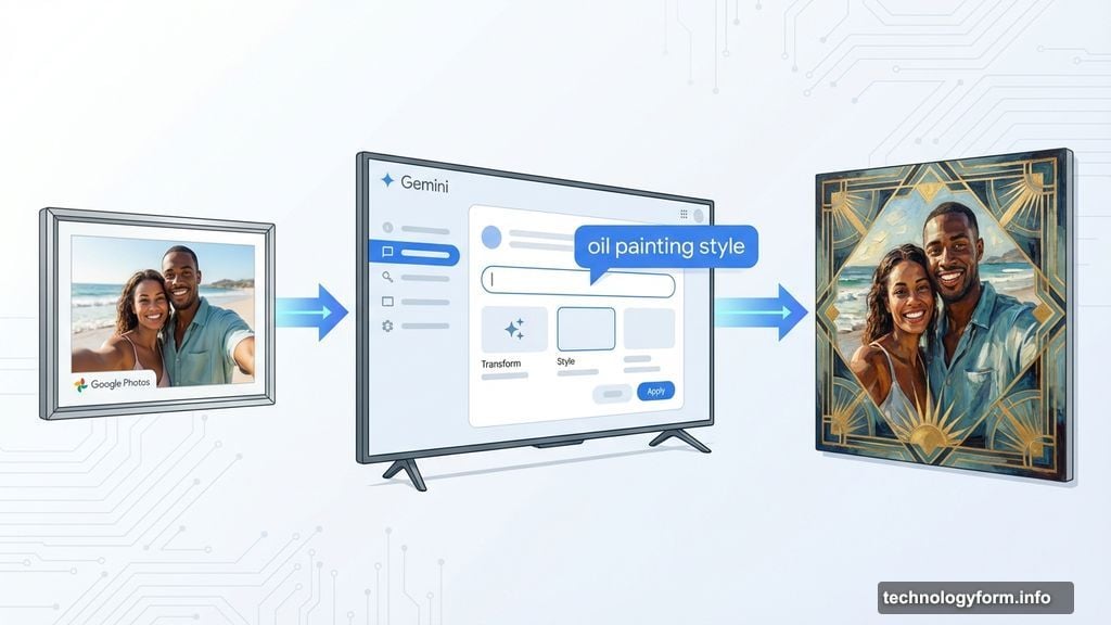 AI remixing photos from Google Photos account on television screen