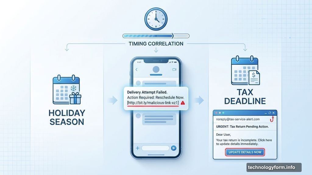 Criminals time phishing attacks around predictable seasonal events and deadlines