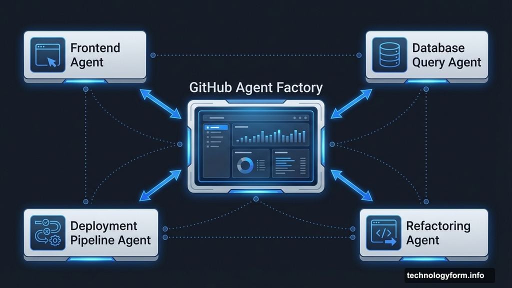 GitHub agent factory with multiple specialized AI agents working simultaneously