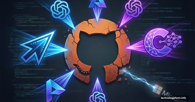GitHub logo fading while Cursor and Claude competitors close in