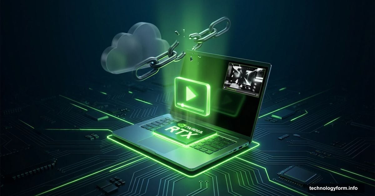 Laptop with Nvidia GPU running AI video locally, broken cloud chain