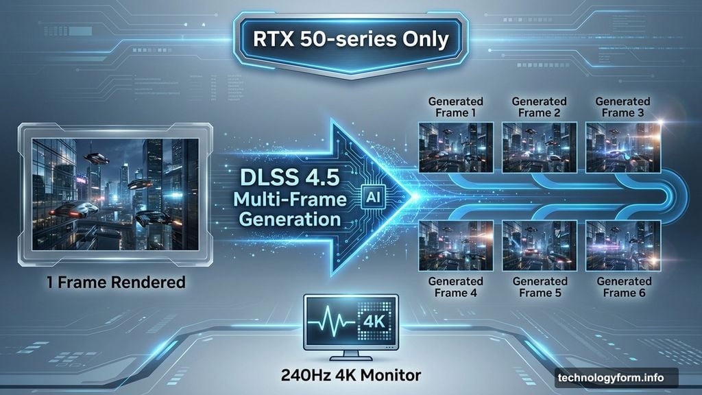 DLSS 4.5 generates six frames from one rendered frame