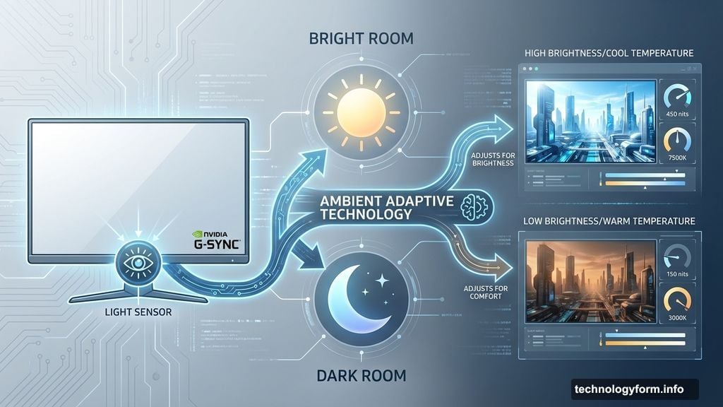 G-Sync Ambient Adaptive Technology adjusts color temperature and brightness automatically