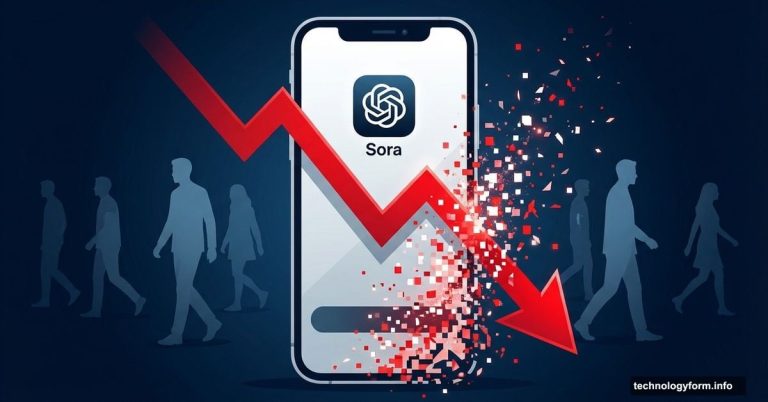 Smartphone showing Sora app with downward graph and disappearing users
