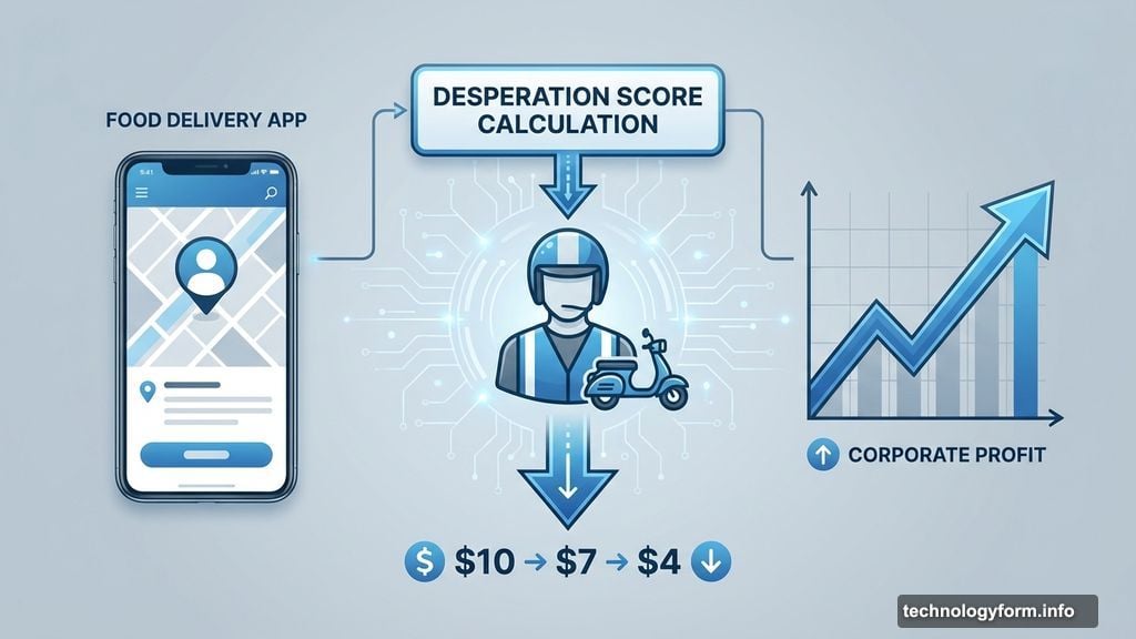 Algorithm calculates driver desperation score to maximize profit extraction