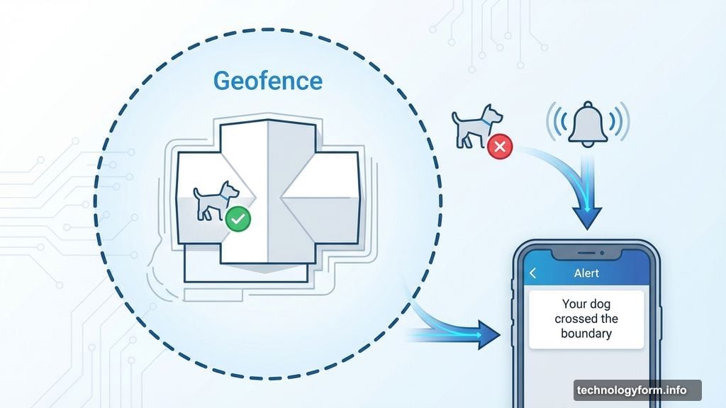 Set up virtual boundary and get instant alert if dog crosses