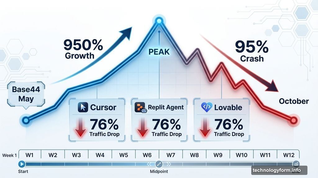 AI coding tool traffic dropped 76% in 12 weeks