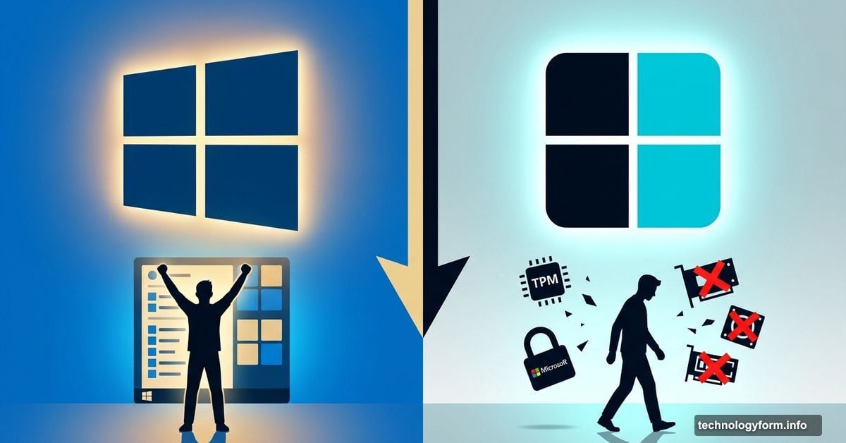Windows 10 success versus Windows 11 user frustration split comparison