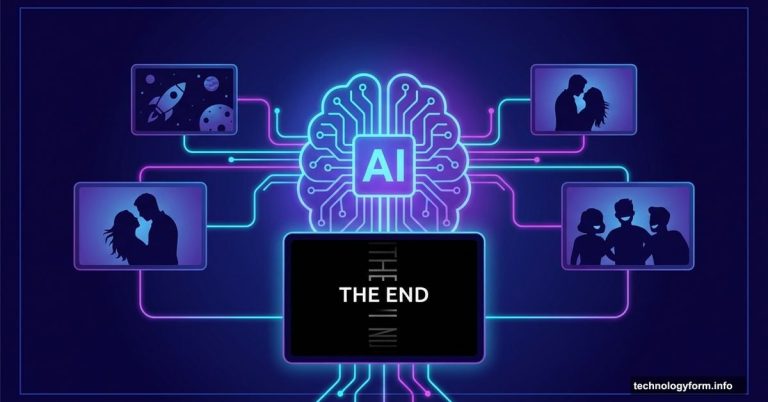 AI brain connecting to multiple TV screens finding show recommendations