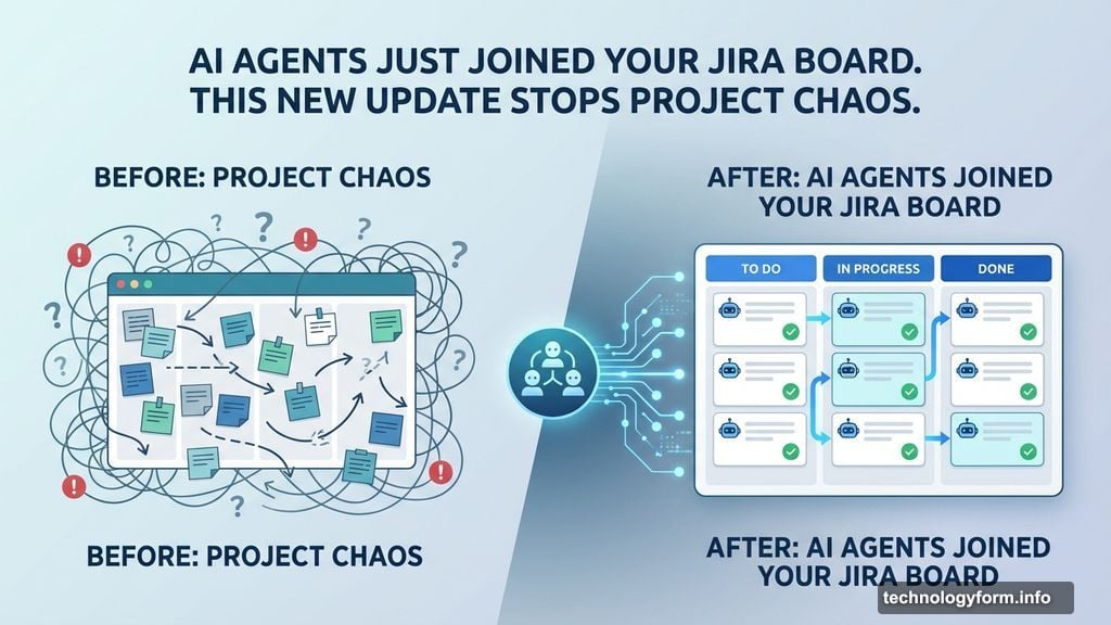 Modern minimalist illustration 1 for: AI Agents Just Joined Your Jira Board. This New Update Stops Project Chaos