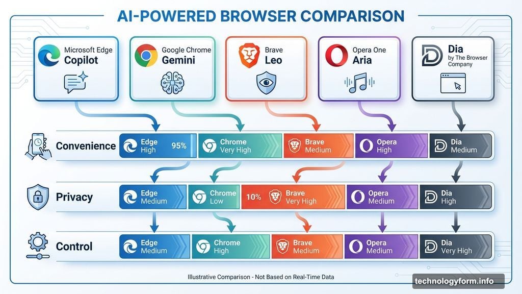 Each AI browser tool makes different tradeoffs between convenience privacy and control