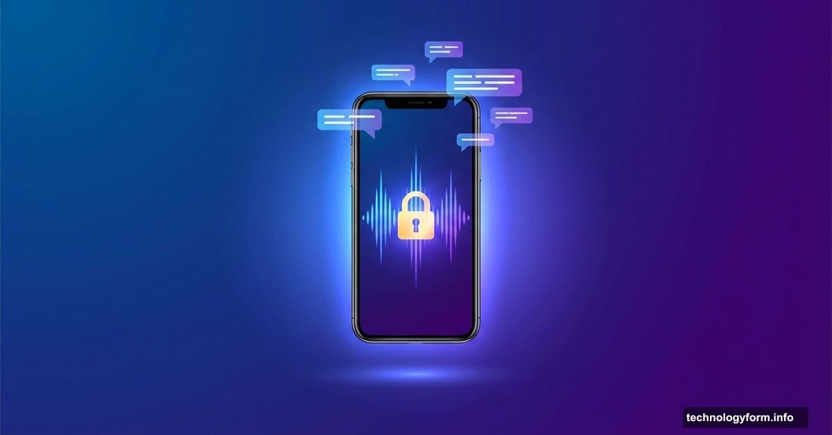 Smartphone displaying audio waveform with padlock symbolizing private local AI transcription