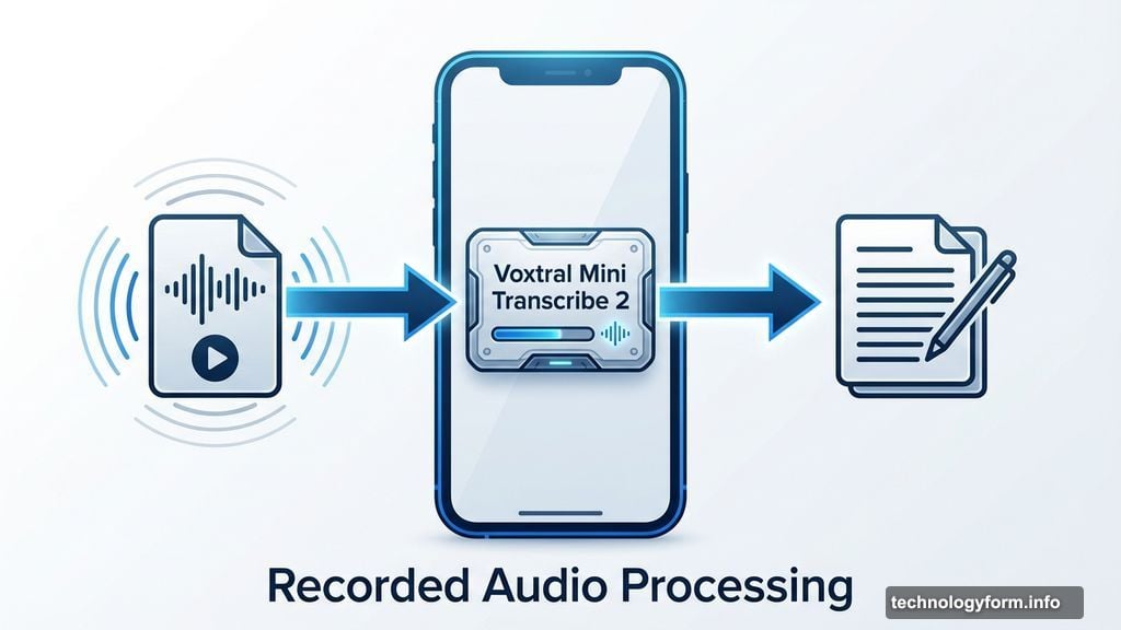 Voxtral Mini Transcribe 2 handles recorded audio on device
