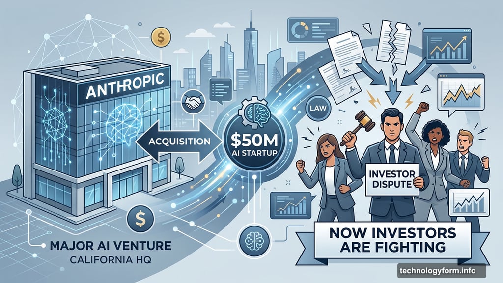 Modern minimalist illustration 1 for: Anthropic Just Bought This $50M AI Startup. Now Investors Are Fighting.