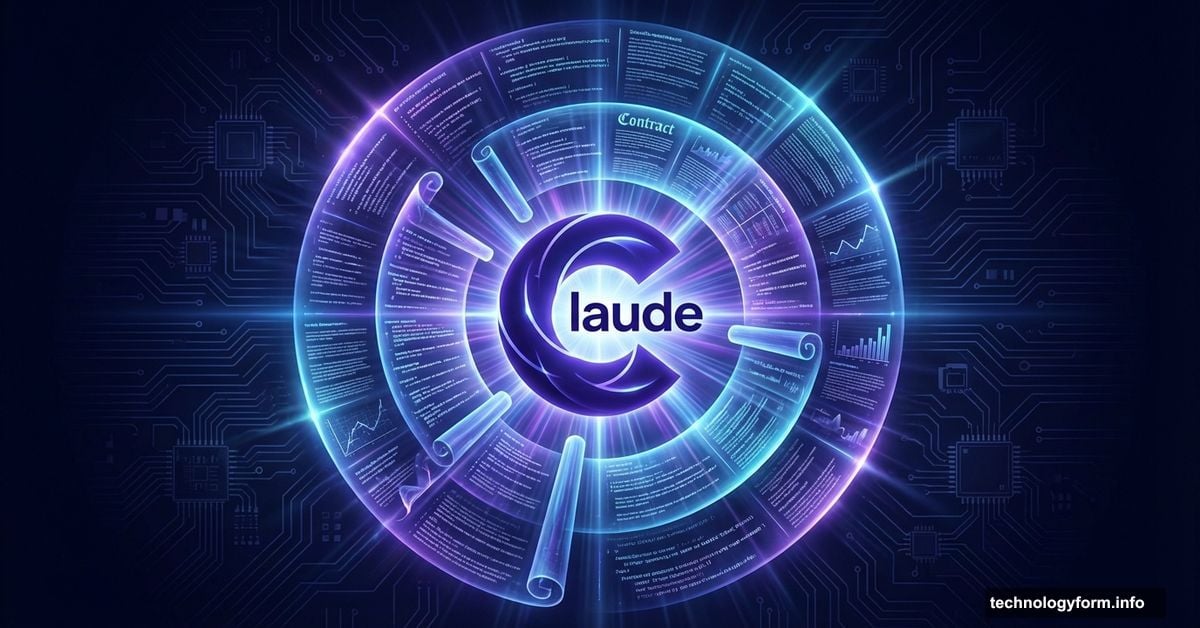 Claude AI logo radiating light over an expanding glowing context window