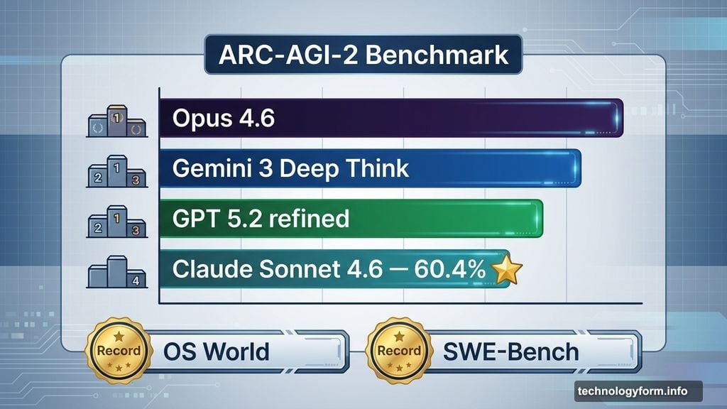 Sonnet 4.6 scores 60.4 percent on ARC-AGI-2 benchmark results