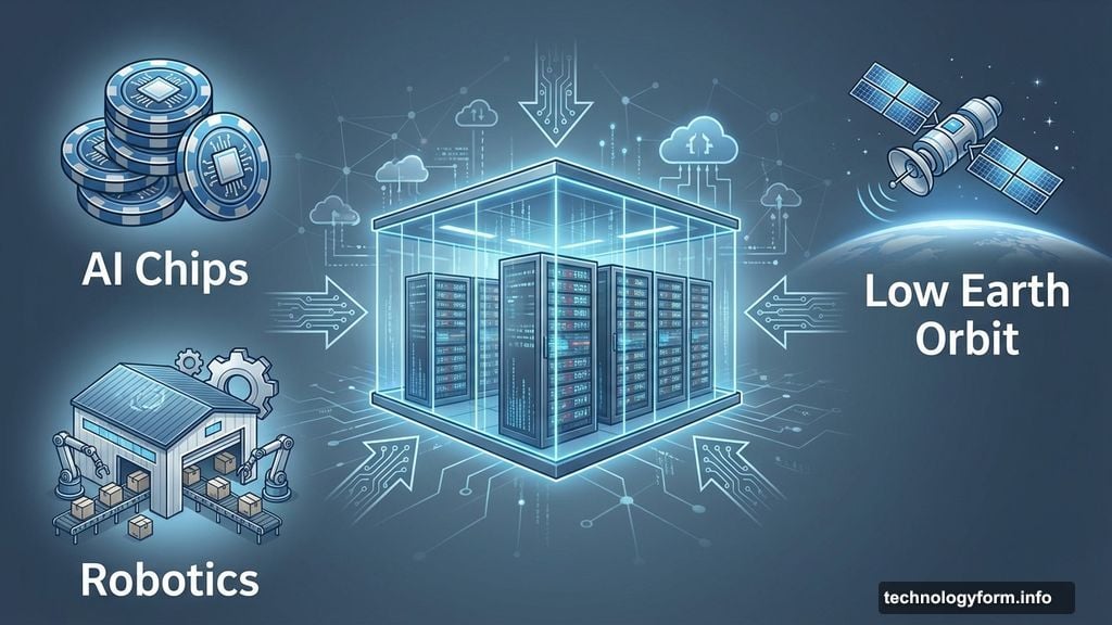 Amazon infrastructure investment in AI chips robotics and satellites