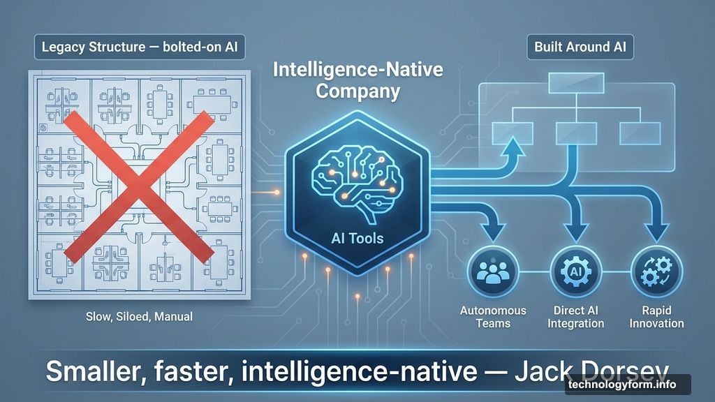 Intelligence-native company built around AI replacing traditional team structures