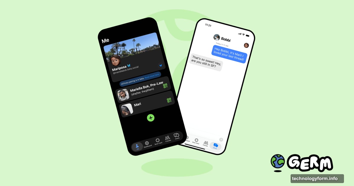 Germ DM badge on Bluesky profile activates iOS App Clip for encrypted messaging