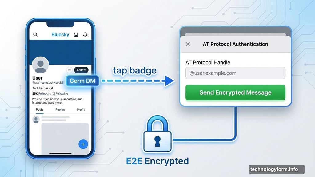 Germ DM badge on Bluesky profile activates iOS App Clip encryption