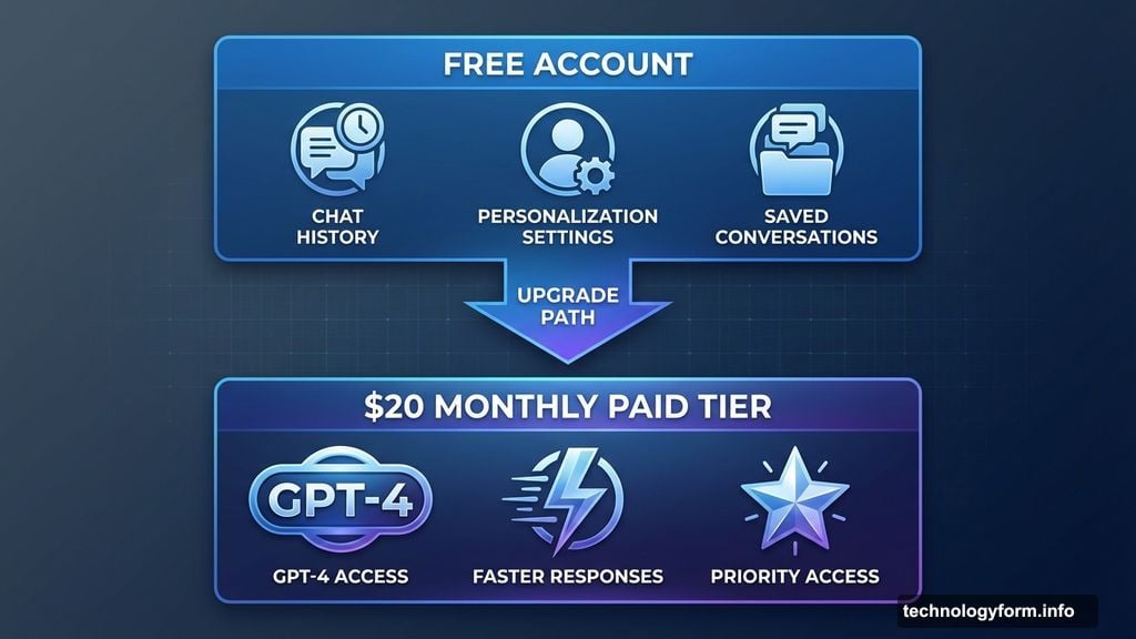 Free account offers basic features while paid tier unlocks GPT-4