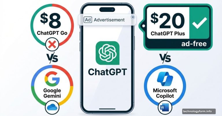 ChatGPT phone showing ads with competing pricing tiers and alternatives