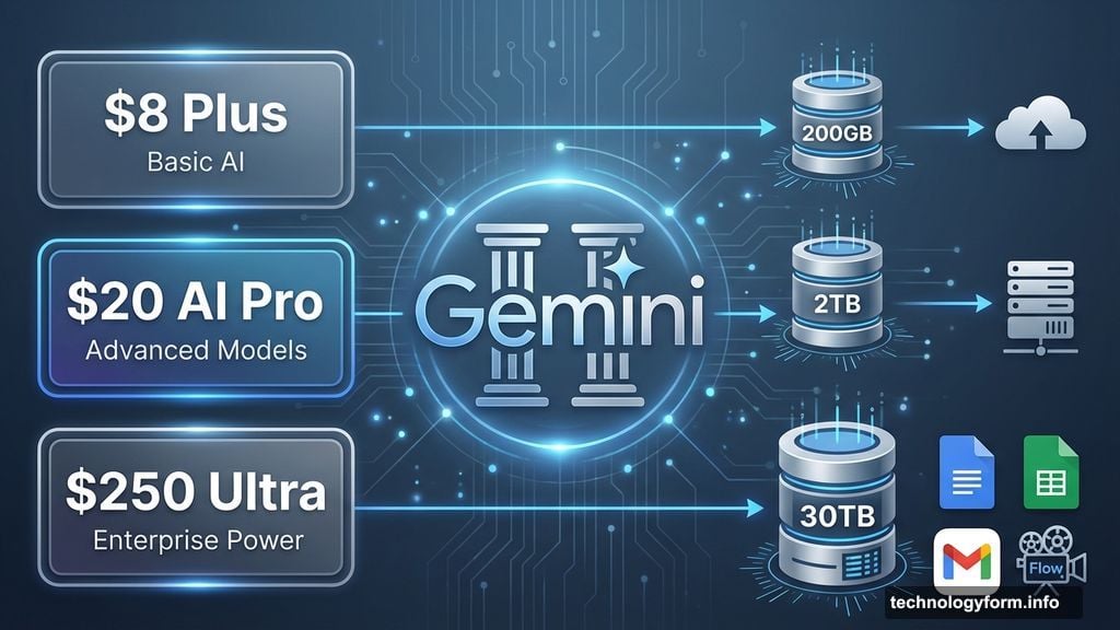Google Gemini bundles cloud storage with AI across pricing tiers