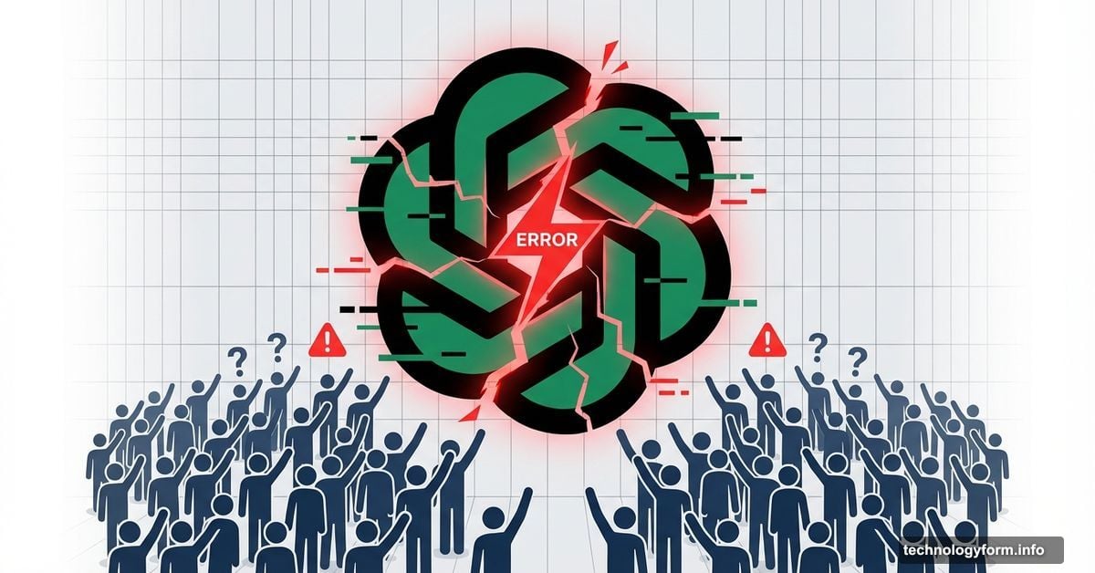 Broken ChatGPT logo with thousands of locked-out users below