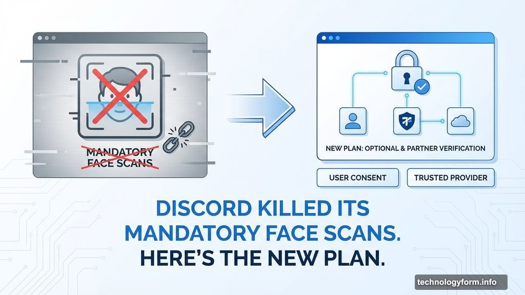 Modern minimalist illustration 1 for: Discord Killed Its Mandatory Face Scans. Here's The New Plan