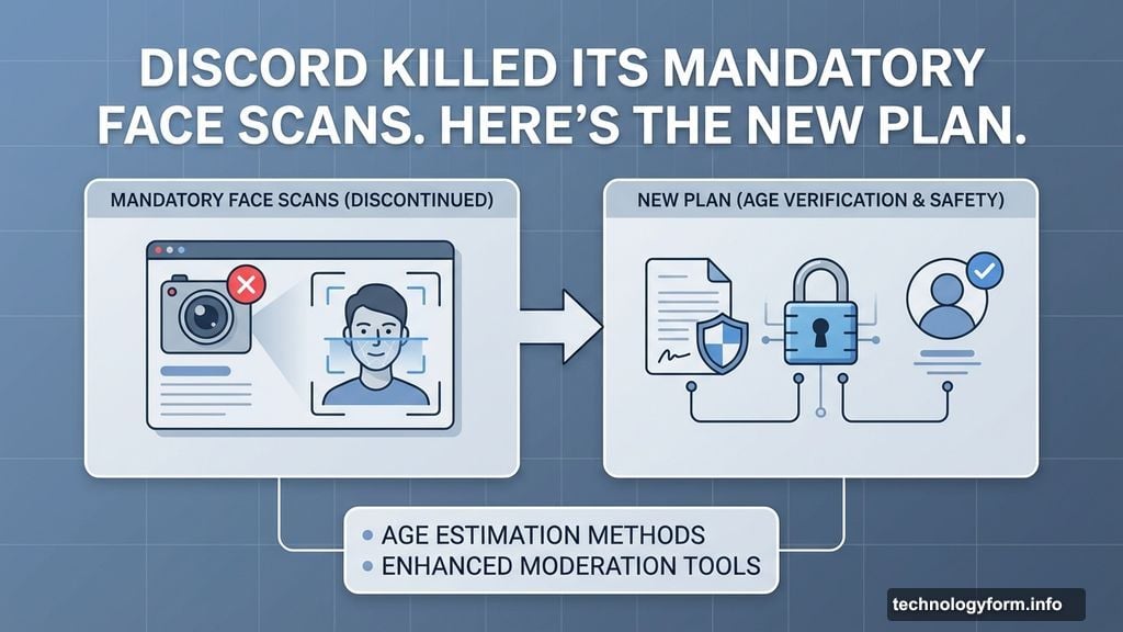 Modern minimalist illustration 2 for: Discord Killed Its Mandatory Face Scans. Here's The New Plan
