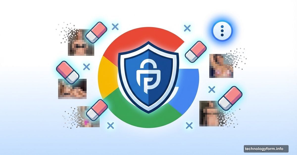 Google logo with protective shield removing explicit images from search results