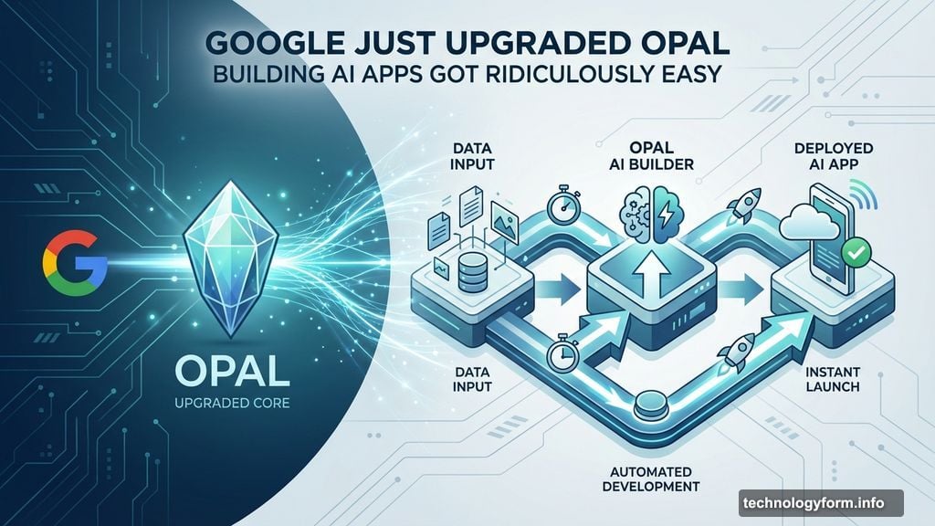 Modern minimalist illustration 1 for: Google Just Upgraded Opal. Building AI Apps Got Ridiculously Easy