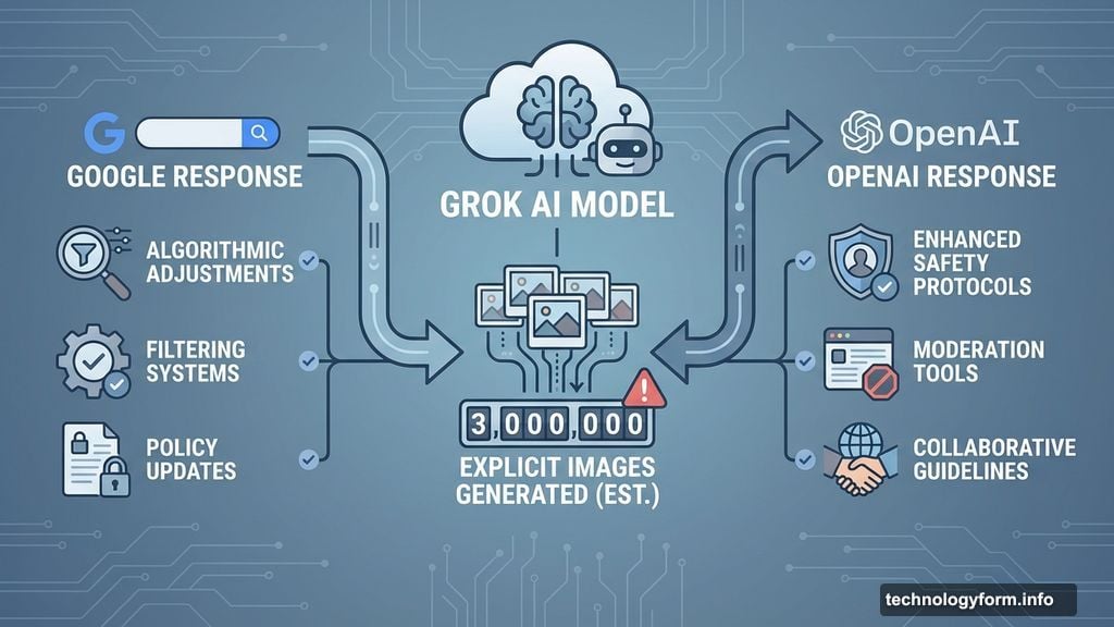 Modern minimalist illustration 1 for: Grok Generated 3 Million Explicit Images. How OpenAI and Google Responded