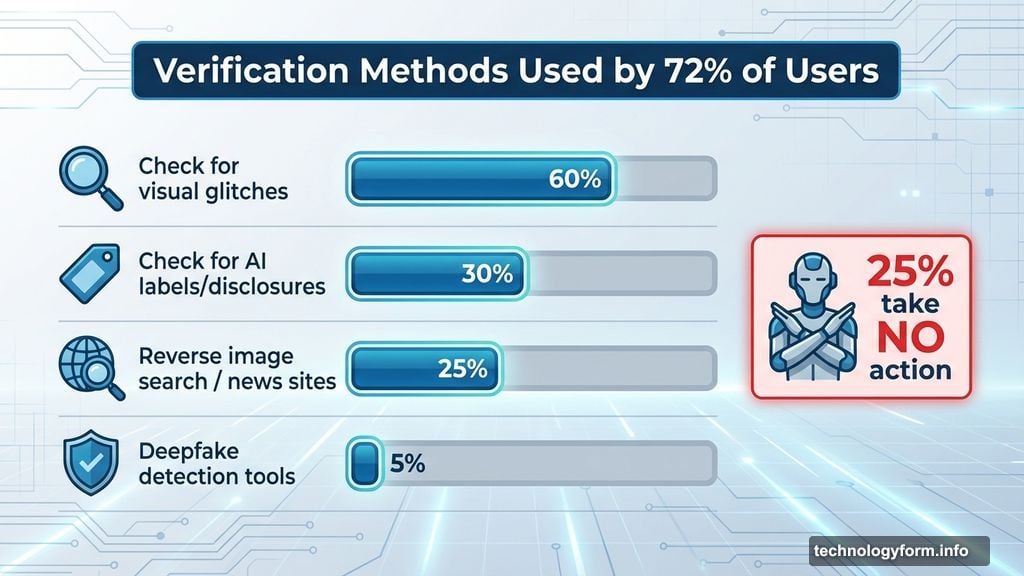 Most users check for visual glitches while deepfake detection tools remain underused