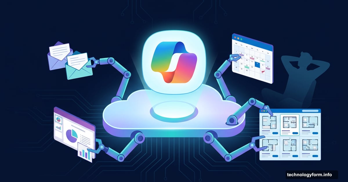 Microsoft Copilot AI assistant managing tasks automatically from the cloud