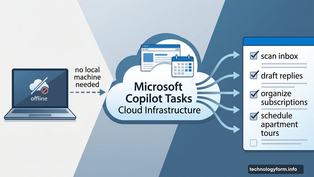 Copilot Tasks runs on cloud infrastructure not your local machine