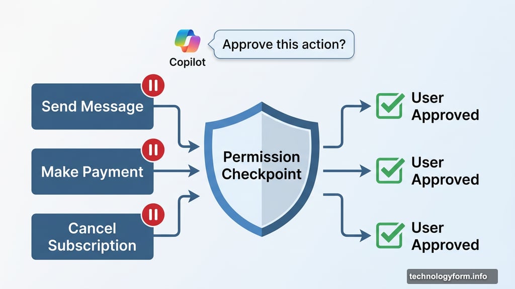 Copilot Tasks pauses asking permission before sending messages or payments