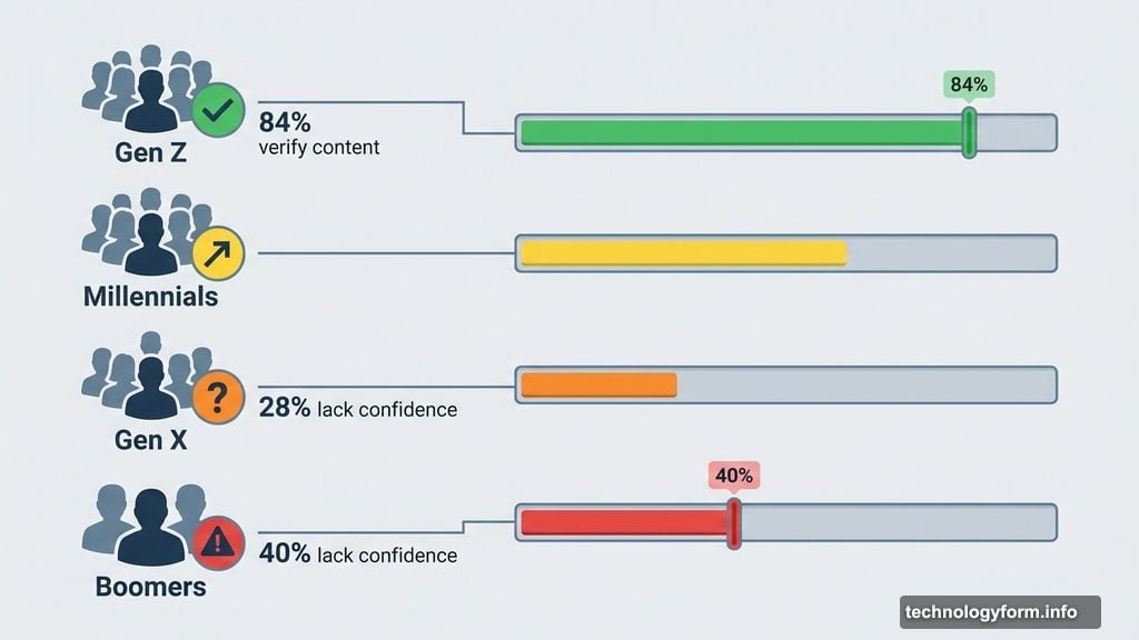 Boomers at 40% lack confidence spotting AI content versus Gen Z