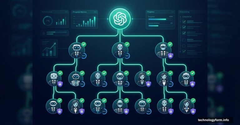 OpenAI Frontier platform managing AI agents in organizational hierarchy structure