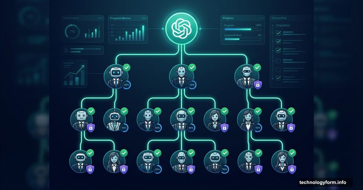 OpenAI Frontier platform managing AI agents in organizational hierarchy structure