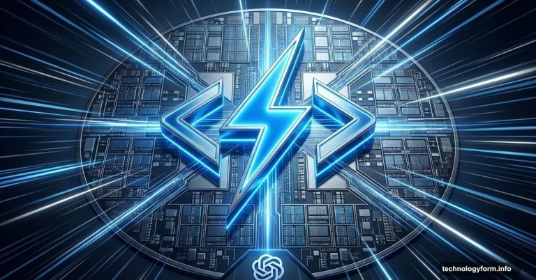 Lightning bolt merged with code symbol over silicon wafer chip