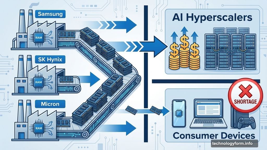Samsung SK Hynix Micron DRAM supply diverted to AI hyperscalers